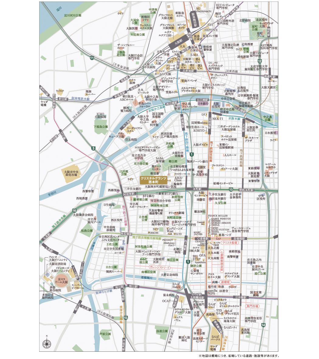 クリスタルグランツ西本町地図